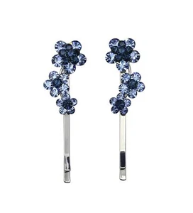 Faship A Pair Of Navy Blue Crystal Floral Hair Clip Pins 2 Pcs - Picture 1 of 4