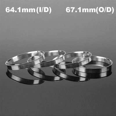 4Pcs Aluminum Wheel Hub Centric Rings Spigot Spacer Set 64.1mm ID to 67.1mm OD - Image 1 of 4