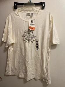 Classic Elements Womens Shirt 20 22 W Bust 50” Ivory Embroidery On Front NWT New - Picture 1 of 5