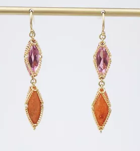18k Pink Tourmaline Carved Coral Earrings Anthony Nak Dangle Modern 1.5" EG2347 - Picture 1 of 3