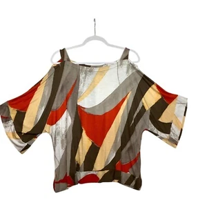 Chicos Easywear Cold Shoulder Top Damen Größe 2 Large mehrfarbig abstraktes Muster - Bild 1 von 8