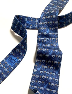 HERMES VINTAGE PÁJARO VOLADOR Y FLOR DE TULIPÁN CORBATA PLANTA GAMA ALTA FRANCIA AMARILLO AZUL - Imagen 1 de 15