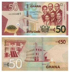 Ghana 50 Cedis 2022 - Big Six/Gov't Buildings/p49b, B159b UNC - Picture 1 of 3
