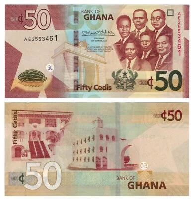 Ghana 50 Cedis (2022) - Big Six/Gov't Buildings/p49b, B159b UNC - Image 1 of 3