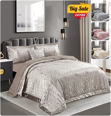 E BEDDING & RUGS Velvet Quilted Bedspread Bed Throw 3Piece Comforter Bedding Set Double King Size