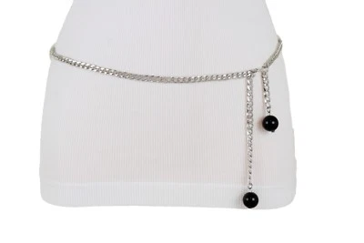 Donna Metallo Argento Catena Decorato Moda Cintura Avvolgente Narrow Band M L XL - Immagine 1 di 4