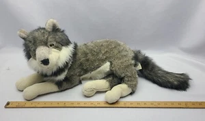 Vintage Cascade Large Grey White Wolf Plush Stuffed Animal Resting - Picture 1 of 24
