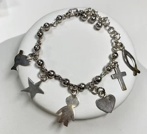 Pulsera Vintage Plata de Ley 950 Cruz y Dije Familia Cristiana 12.4gr! - Imagen 1 de 12
