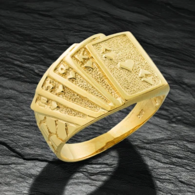 Solid Gold Royal Flush Poker Nugget Ring - Image 1 of 4
