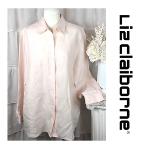 Liz Claiborne Blush Pink 100% Irish Linen Long Sleeve Button Up Shirt Blouse L - Bild 1 von 6
