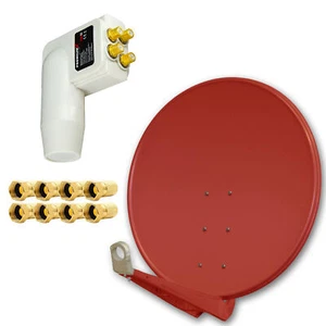 DELUXE TV SAT Anlage 4 Teilnehmer 100cm Satellitenantenne Rot ALU Quad LNB HD 4K - Bild 1 von 12