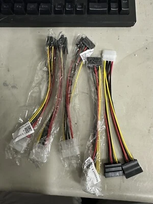 Molex 4 Pin Female To (2) SATA Male Connectors (8 In.) For Power Supply - 5 Pack - Image 1 of 4