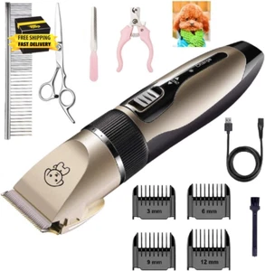 Dog Grooming Kit Pet Shaver Clippers Low Noise Rechargeable Cordless Electric Qu - Picture 1 of 7