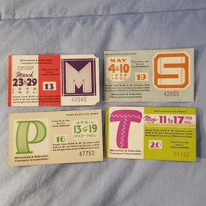 Lot of 4 Vtg 1958 Milwaukee & Suburban Transport Railway TRANSIT TICKET Passes - Picture 1 of 2