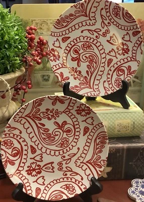 (2) RARE~Crate & Barrel~Red & White/8” Salad Plates~Porcelain~Excellent~❤️~  - Image 1 of 4