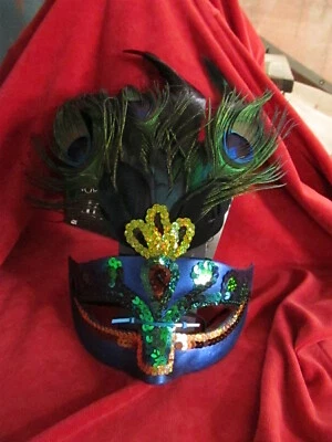 Mardi Gras Mask with Peacock Feathers - Image 1 of 4