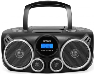 RIPTUNES CD MP3 Stereo Boombox AM/FM Radio, Wireless Bluetooth, SD, USB, AUX - Image 1 of 4