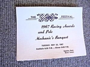 1967 Indianapolis 500 Rennen Rennen Rennen Auszeichnungen und Pole Mechaniker Bankett Einladung - Bild 1 von 3