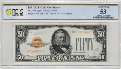 Fr.2404 1928 $50 Gold Certificate PCGS AU 53 - Image 1 of 2