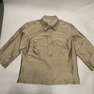 Connie Roberson Women’s Button Up Shirt Silk 3/4 Sleeve Blouse Beige Size Large - Picture 1 of 16
