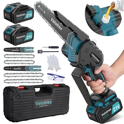 Mini motosserra elétrica 6"+8" serra portátil sem fio atualizada 8000 baterias e 4 correntes - Imagem 1 de 4