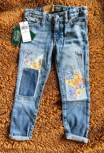 Polo Ralph Lauren Astor Boyfriend Skinny Jeans Blue Patchwork - Picture 1 of 4