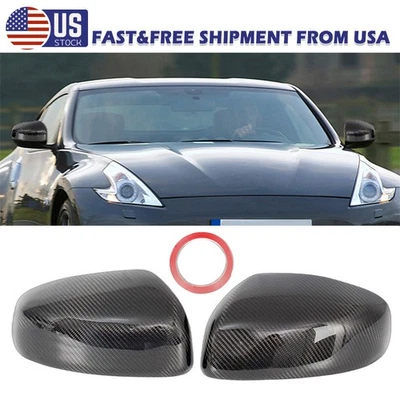 2x Tapa de cubierta de espejo retrovisor lateral de fibra de carbono para Nissan 370Z Z34 2009-2019 EE. UU. Foto 1 de 4