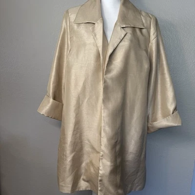 CHICO'S Women's Topper Shantung 2 Layer 3/4 Sleeve Sand Color Jacket Size 2 NWT - Image 1 of 4