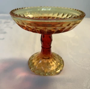 Vintage Jeannette 1960er Amberian Flash Glas Windsor Diamant Fuß Bonboniere - Bild 1 von 7