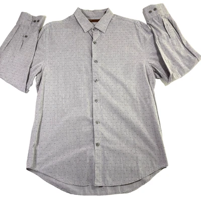 Perry Ellis Mens L Shirt Gray Micro Dot Pattern Long Sleeve 100% Cotton Button - Image 1 of 4