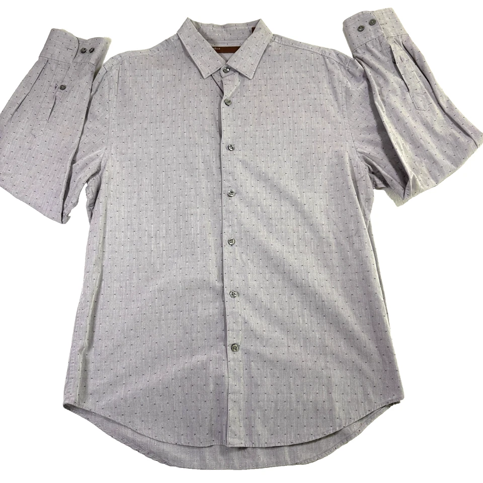 Perry Ellis Mens L Shirt Gray Micro Dot Pattern Long Sleeve 100% Cotton Button - Image 1 of 4