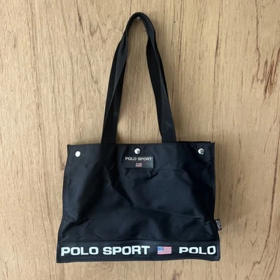 Vintage Ralph Lauren Polo Sport Tote Bag Black & White Snap Closure Big Logo - Image 1 of 4
