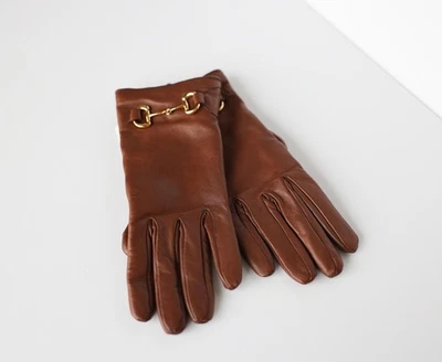 Gucci Guantes de Cuero Marrón Horsebit Damas Talla 7 NUEVO  Foto 1 de 2