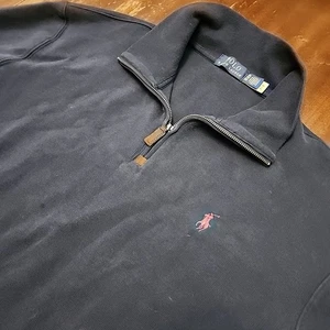 Polo Ralph Lauren Azul Marino Oscuro Rugby Cuarto Cremallera XL Pullover Tejido Apretado Suéter  - Imagen 1 de 6