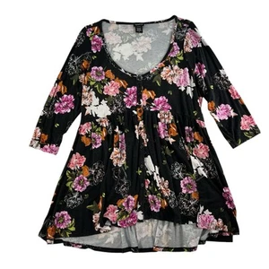 Torrid Plus 0 0X Babydoll Super Soft Button Front 3/4 Sleeve Top Floral Print - Picture 1 of 13