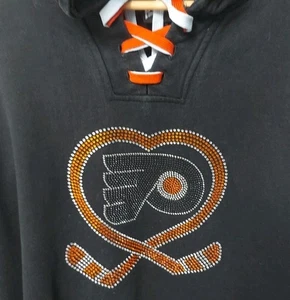 Philadelphia Flyers Women's Black Hoodie Sweatshirt Rhinestones Size XXL - Picture 1 of 9