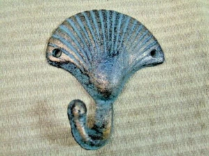 Wall Hook Scalloped Sea Shell Wall Cast Iron Wrought Shabby Ocean Nautical - Picture 1 of 4
