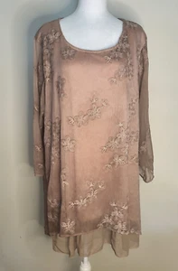 Cal Style Women's Tunic SZ 3X Embroidered Sheer Shell Ruffled Bottom Lined - Picture 1 of 11