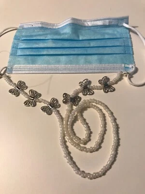 Lg mariposas y crema cuentas de vidrio máscara facial soporte máscara cordón Foto 1 de 3