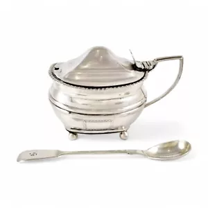 George III sterling silver mustard pot & spoon, Duncan Urquhart & Naphtali Hart - Bild 1 von 21