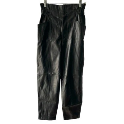 Pantalones bolsa de papel de cuero vegano Madewell estilo negro MB292 talla 4 Foto 1 de 4