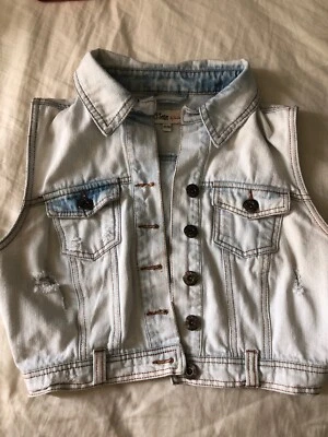 Jean Jacket Vest Ci Sono Cavalini Juniors Blue Crop Denim Sleeveless Top Size M - Image 1 of 4