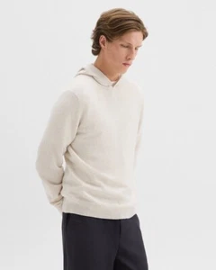 New Theory Hilles Cashmere Hoodie Mens Size Large Pullover 100% $395 NWT Cream - Picture 1 of 4