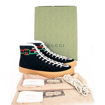 11.5G EE. UU. 12 NUEVAS $750 GUCCI Negro GG LONA Rojo/Verde GG Logo Zapatillas altas Foto 1 de 4