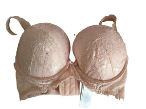 Sujetador Push Up Debenhams 32DD Rosa U/W Boost Acolchado Satén y Encaje Diamante Tachonado - Imagen 1 de 3