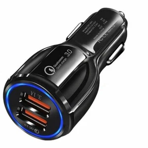 2 x USB Car Socket Phone Fast Charger 12V Black - Picture 1 of 5
