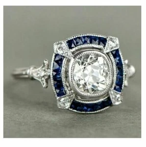 Anello di fidanzamento in oro bianco massiccio 14 carati con diamanti taglio ... - Foto 1 di 3