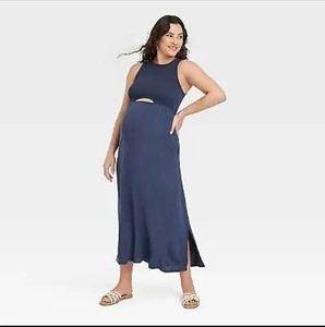 Isabel Maternity gesmoktes Maxi-Umstandskleid mit Cut-Outs Navy XXL - Bild 1 von 8