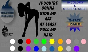 Calcomanía divertida Ride My Ass Pull Hair pegatina gráfica de vinilo para parachoques - Imagen 1 de 12