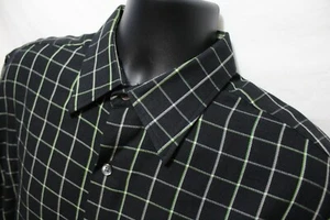 Mens Perry Ellis Long Sleeve Black & Green Plaid Shirt Sz XL 100% Cotton - Picture 1 of 4